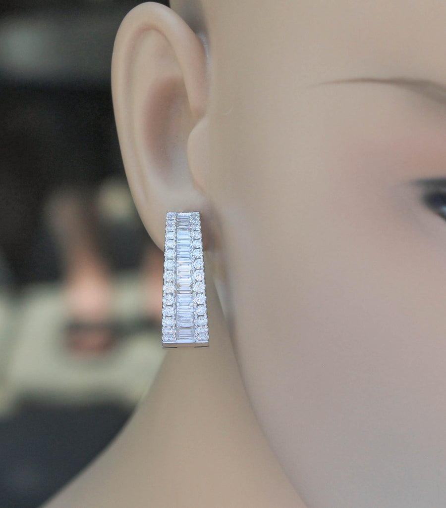 2.84ct Baguette Diamond Hoop Earrings 18k White Gold