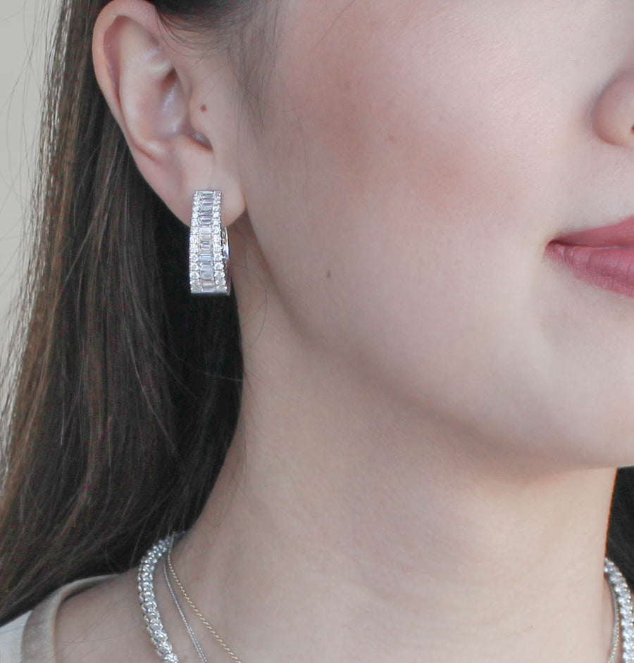 2.84ct Baguette Diamond Hoop Earrings 18k White Gold