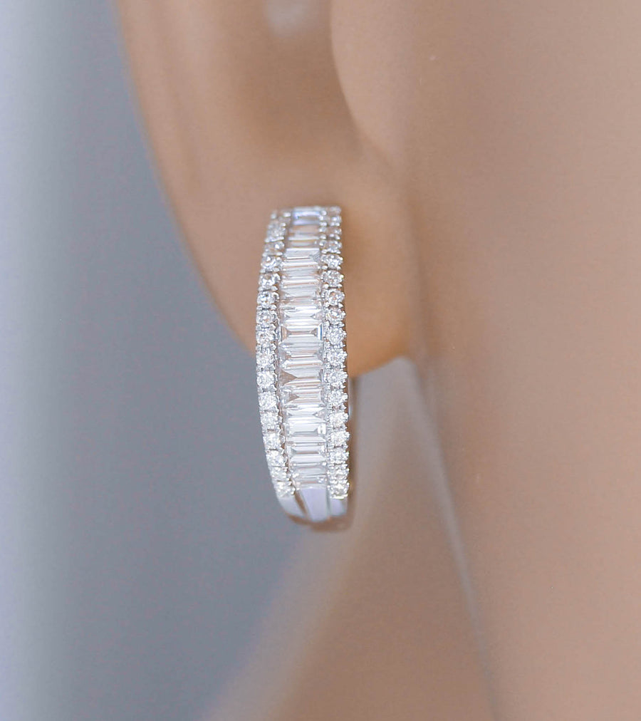 0.77ct Baguette Diamond Hoop Earrings 18k White Gold