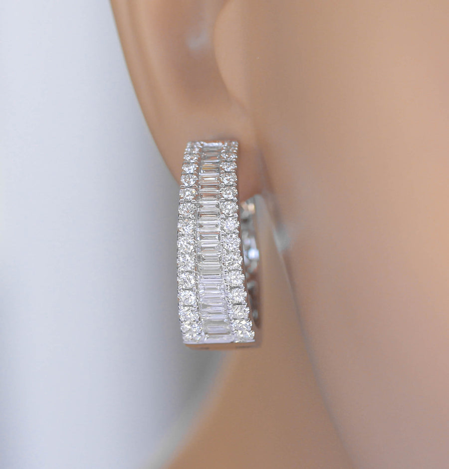 2.84ct Baguette Diamond Hoop Earrings 18k White Gold
