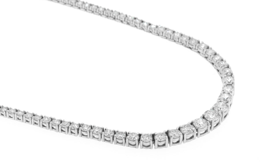 13ct Graduated Diamond Tennis Necklace Riviera 14k White Gold Basket Set