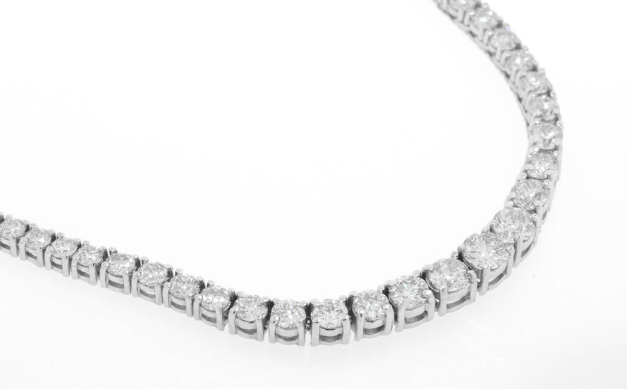 13ct Graduated Diamond Tennis Necklace Riviera 14k White Gold Basket Set