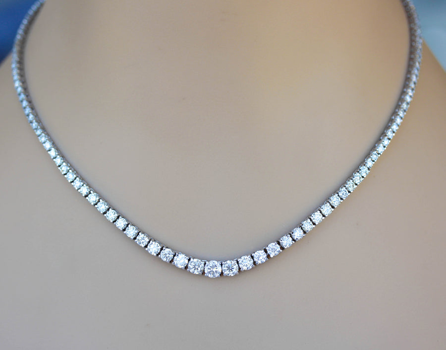 13ct Graduated Diamond Tennis Necklace Riviera 14k White Gold Basket Set