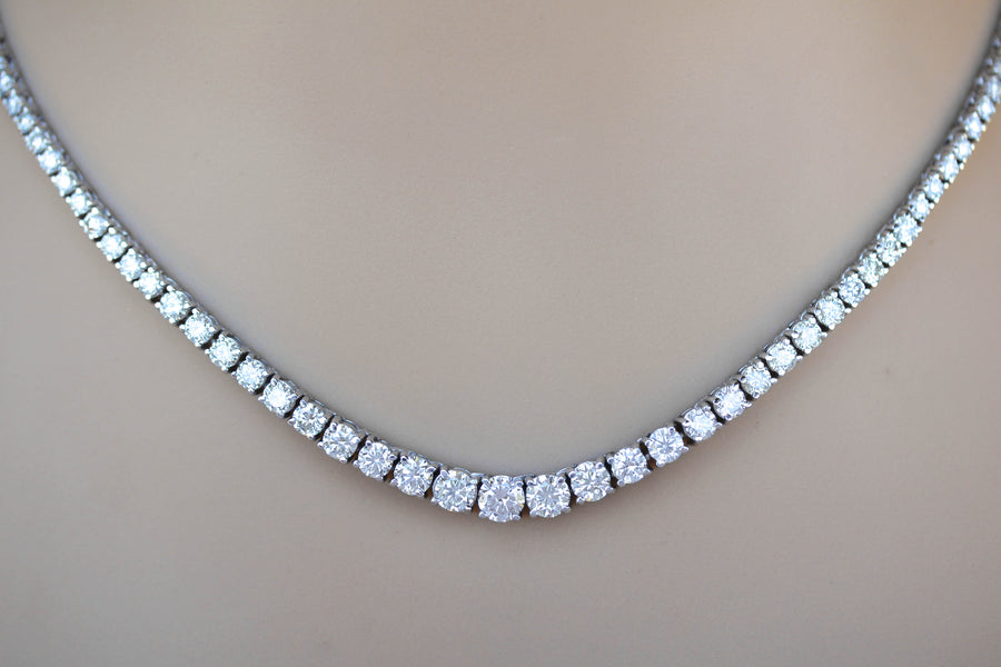 13ct Graduated Diamond Tennis Necklace Riviera 14k White Gold Basket Set