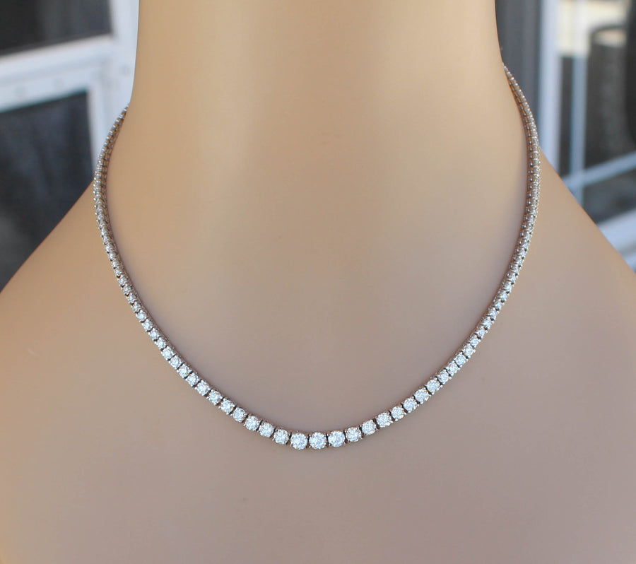 8.59ct Graduated Diamond Tennis Necklace Riviera Basket Set 14k White Gold