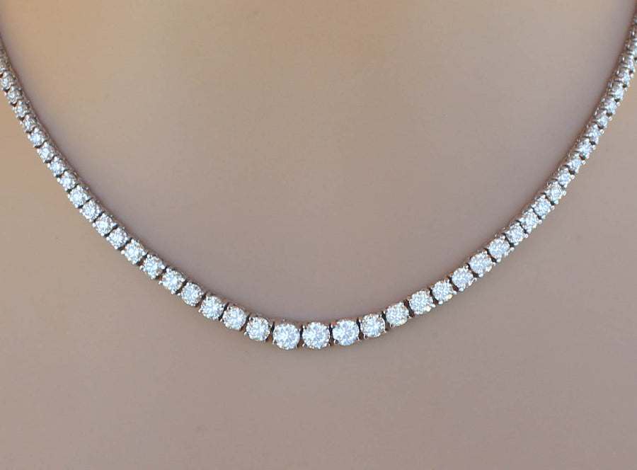 10ct Diamond Tennis Riviera Necklace Graduated 14k White Gold Basket Setting