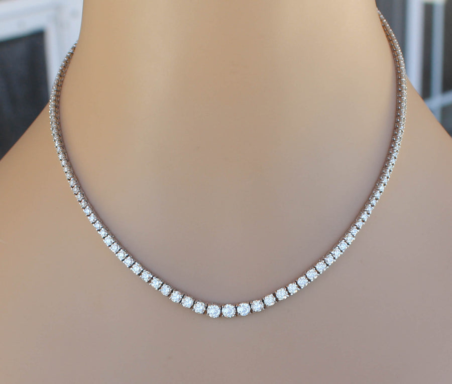 10ct Diamond Tennis Riviera Necklace Graduated 14k White Gold Basket Setting