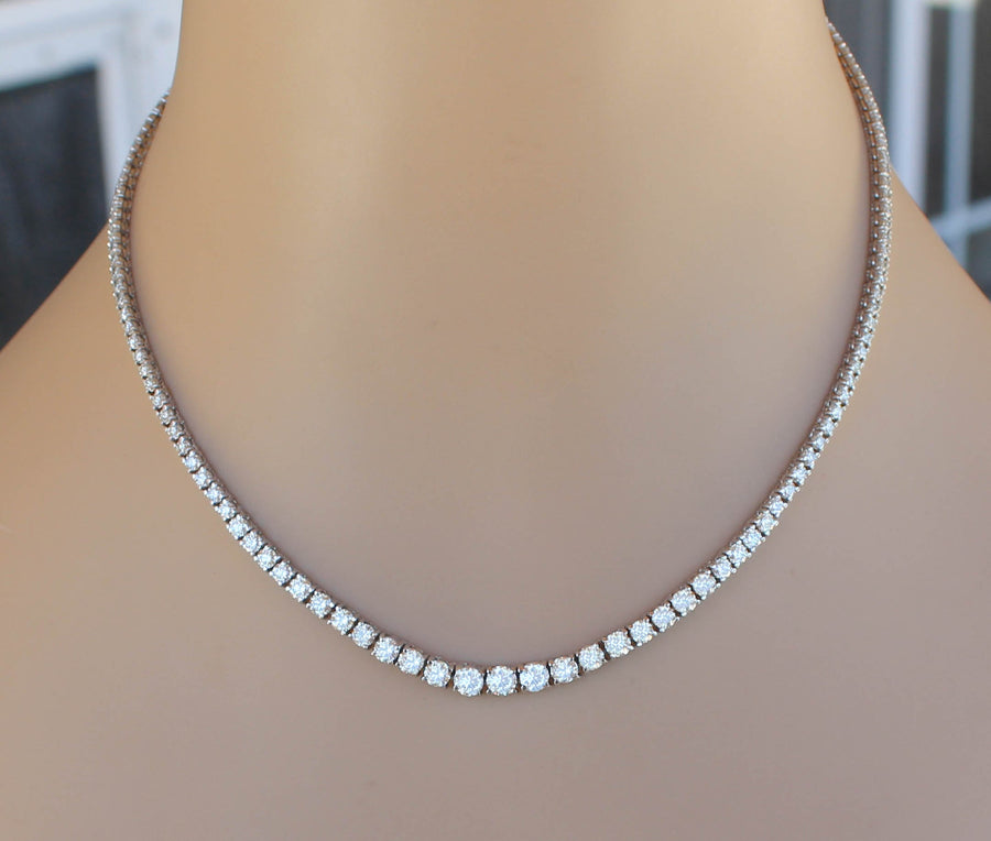 8.59ct Graduated Diamond Tennis Necklace Riviera Basket Set 14k White Gold