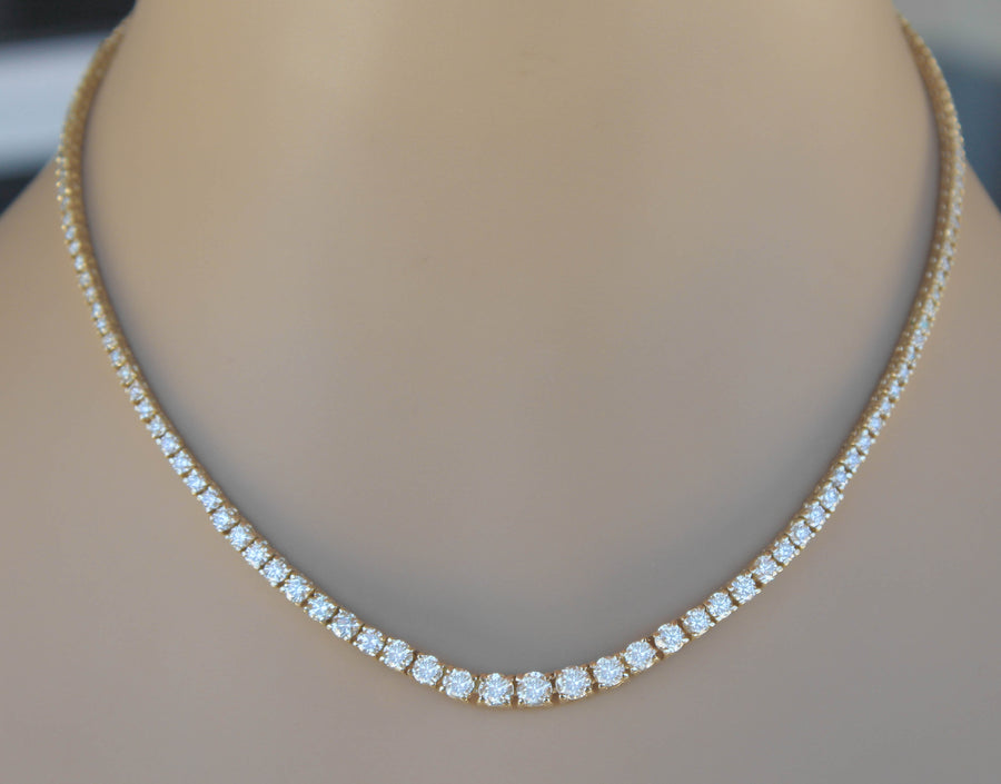 10.11ct Diamond Graduated Riviera Tennis Necklace 14k Yellow Gold 17inch