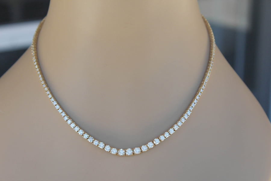 10.11ct Diamond Graduated Riviera Tennis Necklace 14k Yellow Gold 17inch