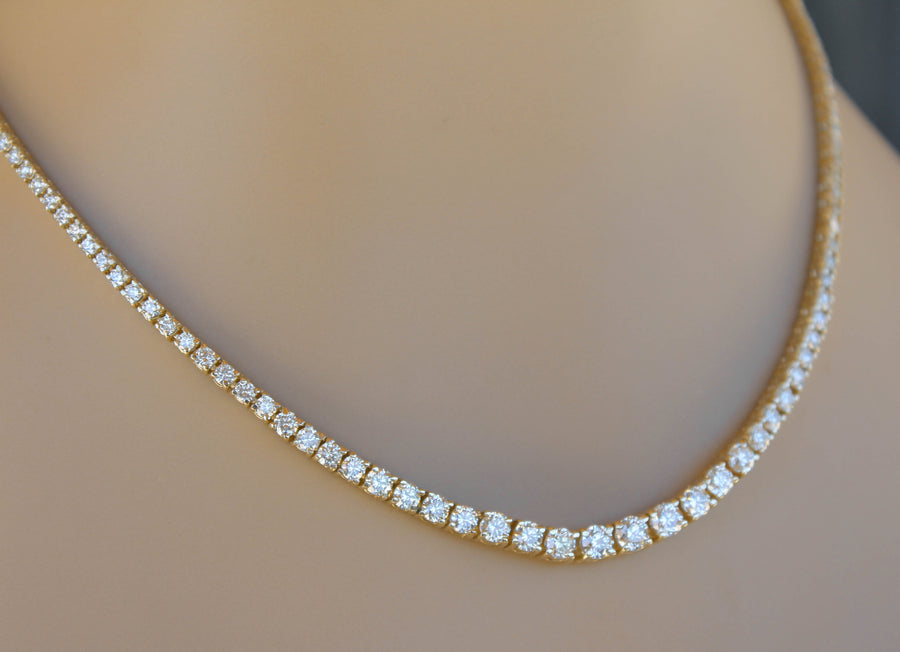 7ct Diamond Graduated Riviera Tennis Necklace 14k Yellow Gold Basket Setting