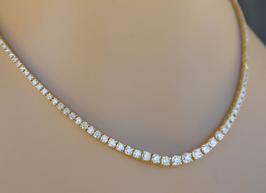 10.11ct Diamond Graduated Riviera Tennis Necklace 14k Yellow Gold 17inch