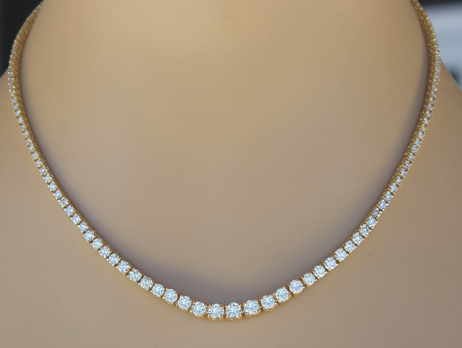 7ct Diamond Graduated Riviera Tennis Necklace 14k Yellow Gold Basket Setting