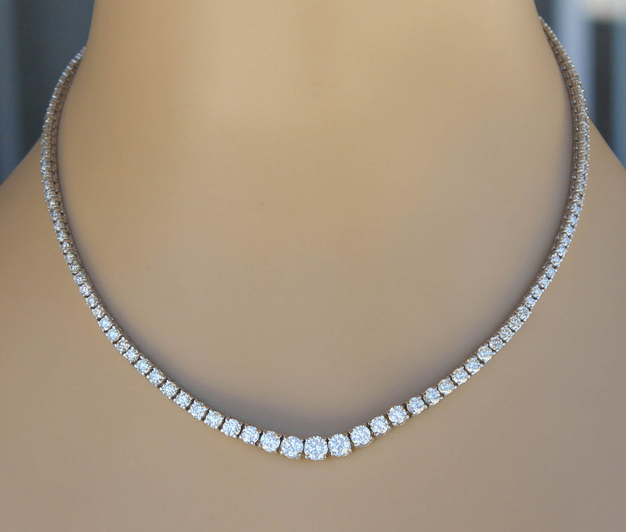 13ct Graduated Diamond Tennis Necklace Riviera 14k White Gold Basket Set