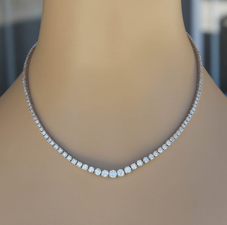 13ct Graduated Diamond Tennis Necklace Riviera 14k White Gold Basket Set