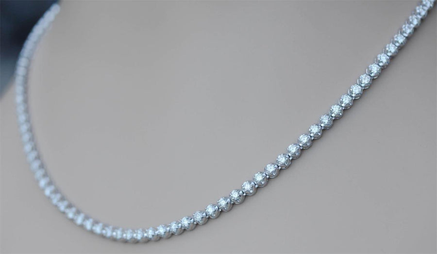 15ct Diamond Eternity Tennis Necklace 14k White Gold 17 Inch