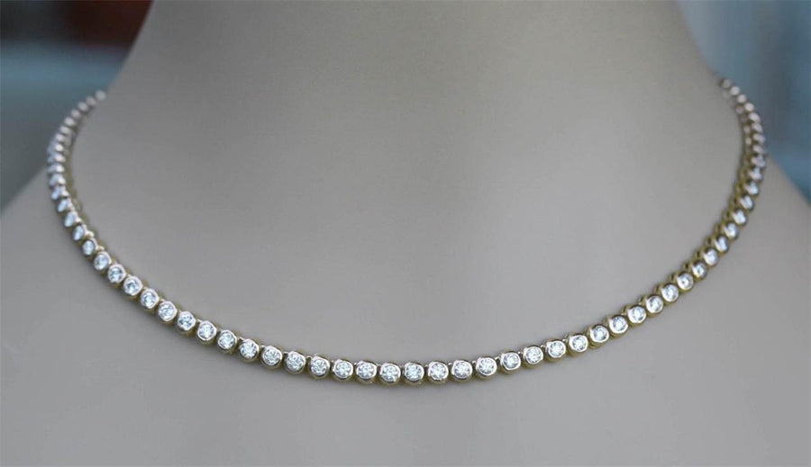 9ct Bezel Diamond Eternity Tennis Necklace 14k Yellow Gold