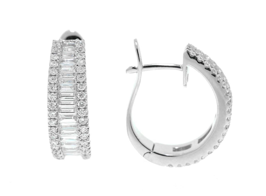 1.37ct Baguette Diamond Hoop Earrings 18k White Gold Omega Back