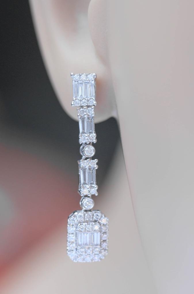 1.20ct Baguette Diamond Dangle Drop Earrings 18k White Gold