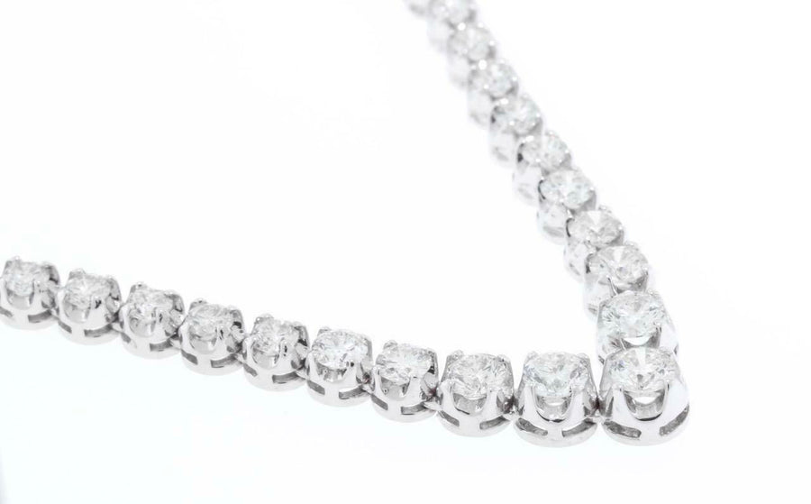 10.07ct Diamond V Tennis Necklace Graduated 14k White Gold