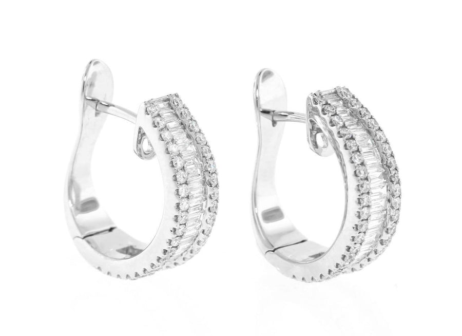 1.37ct Baguette Diamond Hoop Earrings 18k White Gold Omega Back