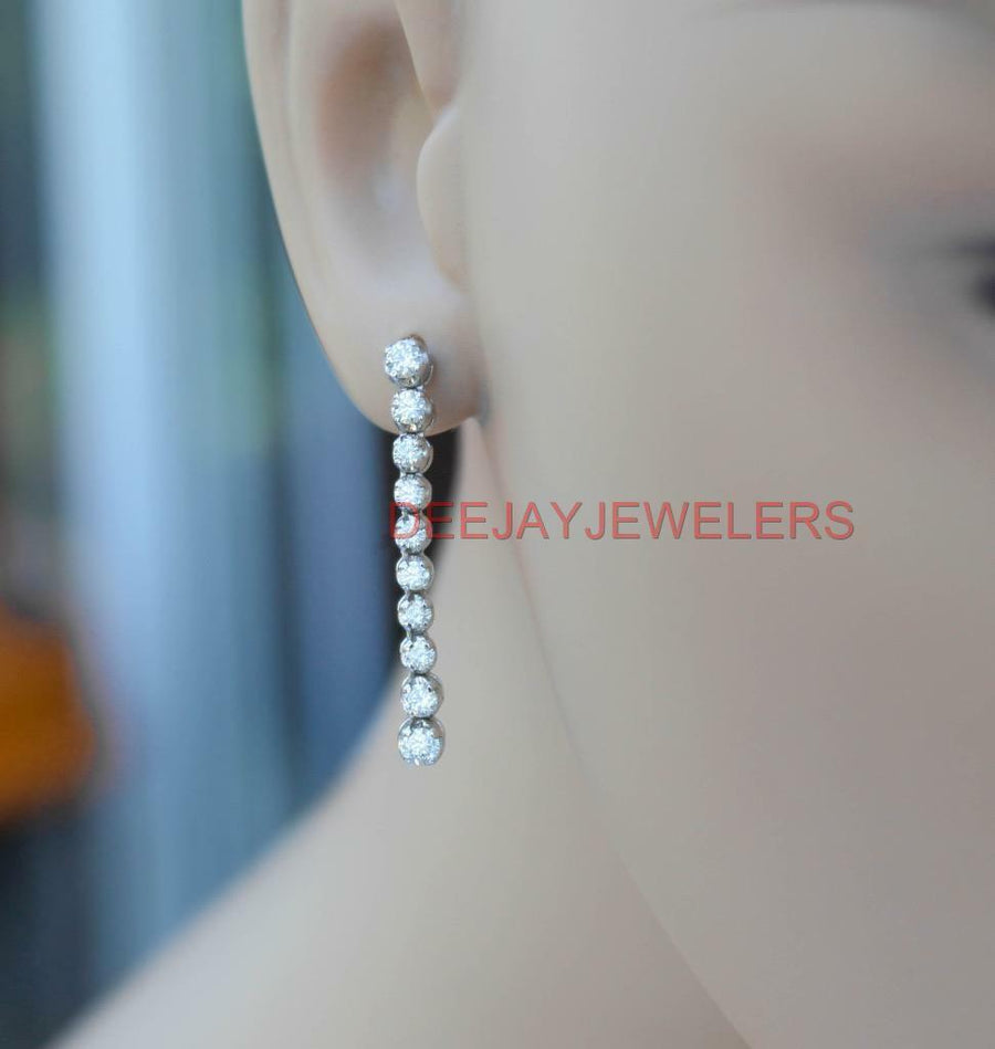 1.20ct Diamond Dangle Tennis Earrings 14k White Gold