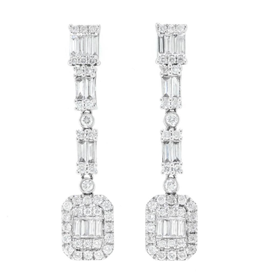 1.20ct Baguette Diamond Dangle Drop Earrings 18k White Gold