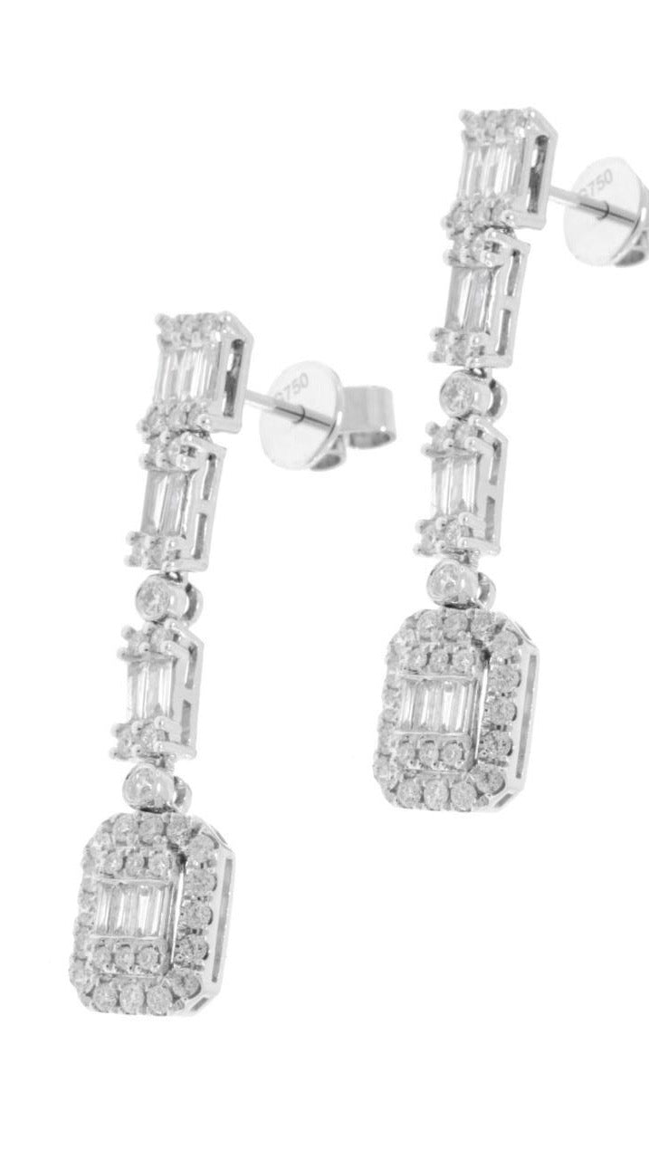 1.20ct Baguette Diamond Dangle Drop Earrings 18k White Gold