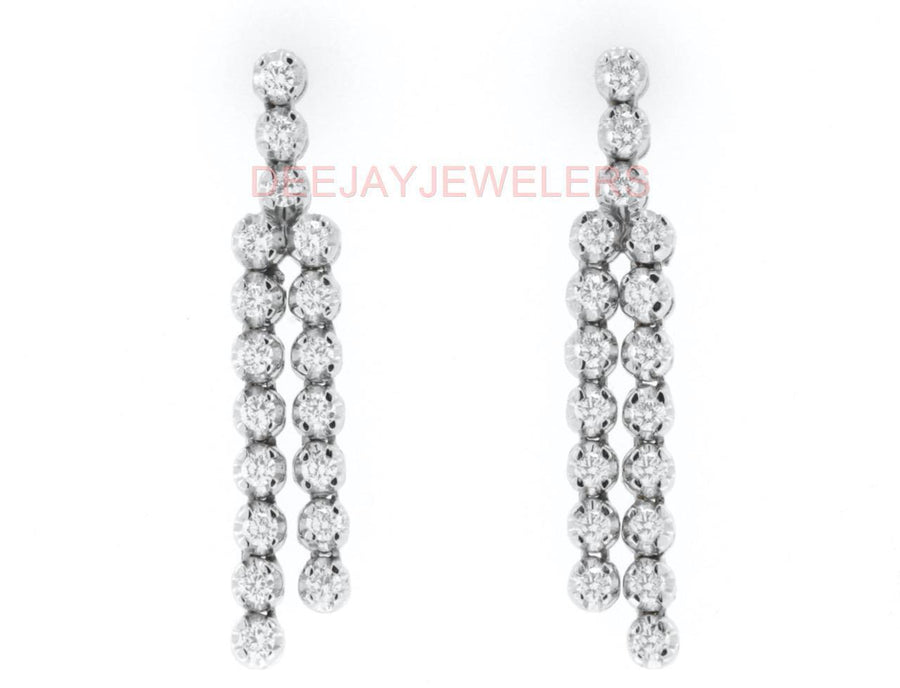 1.20ct Diamond Tennis Earrings Double Dangle 14k White Gold
