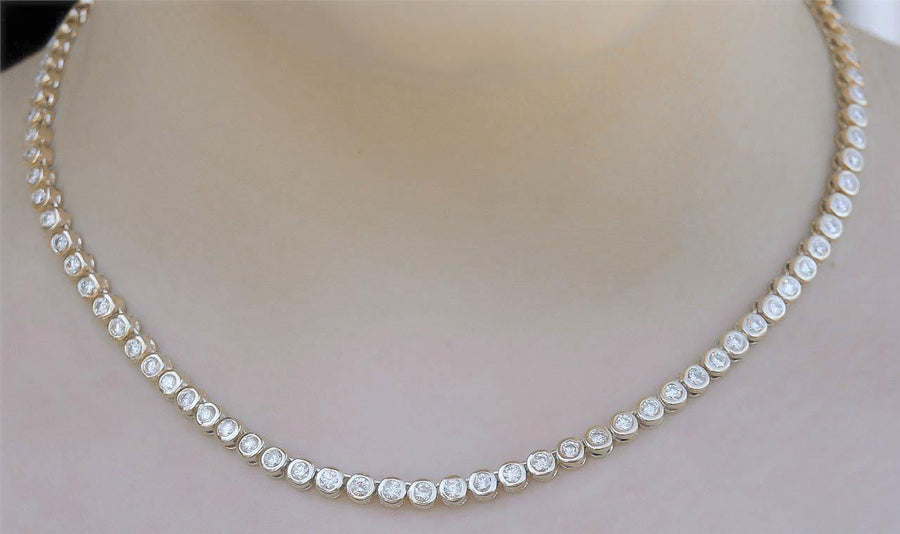 9ct Bezel Diamond Eternity Tennis Necklace 14k Yellow Gold