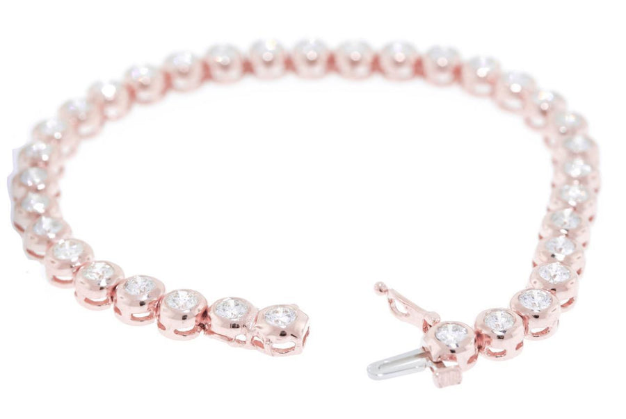 7ct Diamond Bezel Tennis Bracelet 14k Rose Pink Gold