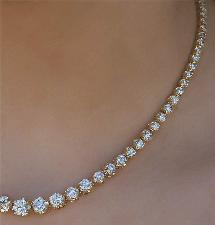15ct Diamond Graduated Riviera Tennis Necklace 14k Yellow Gold