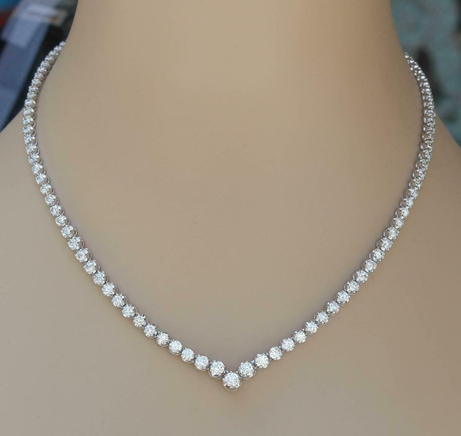 10.07ct Diamond V Tennis Necklace Graduated 14k White Gold