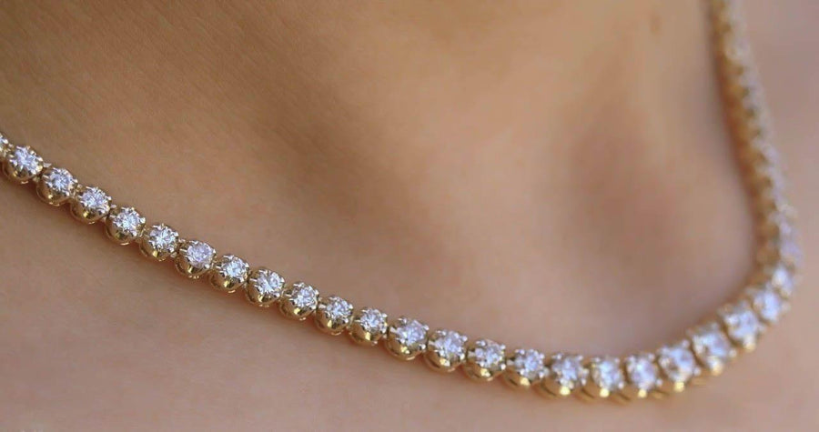 15ct Diamond Graduated Riviera Tennis Necklace 14k Yellow Gold