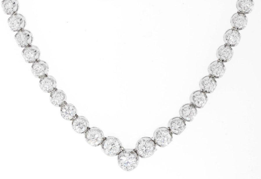 10.07ct Diamond V Tennis Necklace Graduated 14k White Gold