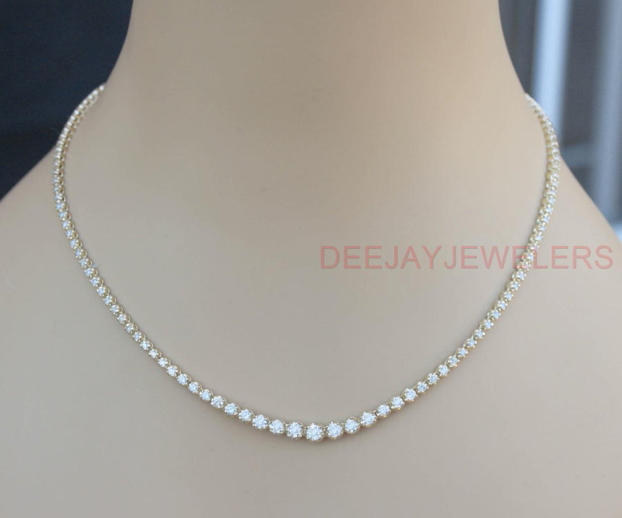 5.52ct Graduated Diamond Tennis Riviera Necklace 14k Yellow Gold