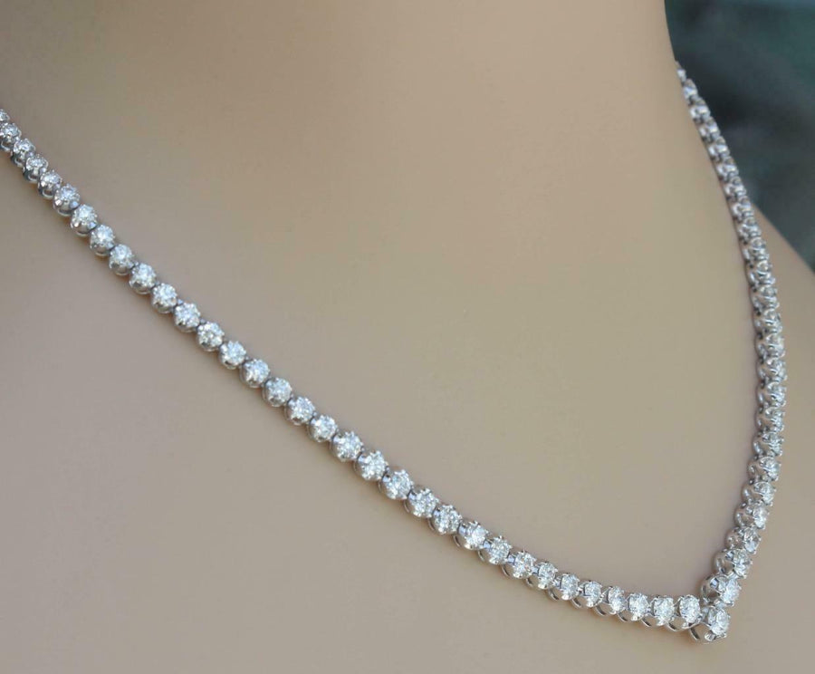 10.07ct Diamond V Tennis Necklace Graduated 14k White Gold