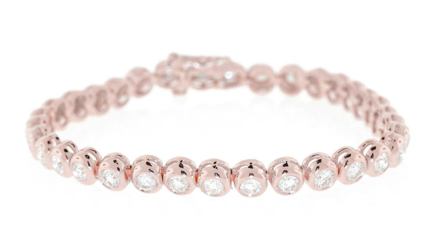 7ct Diamond Bezel Tennis Bracelet 14k Rose Pink Gold