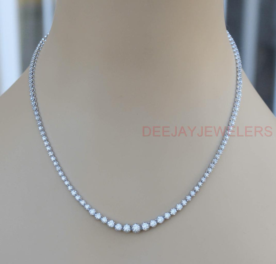 5.23ct Graduated Diamond Tennis Riviera Necklace 14k White Gold 17 Inch