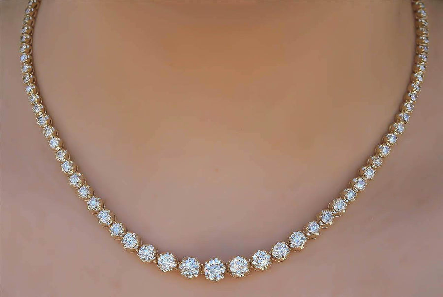 15ct Diamond Graduated Riviera Tennis Necklace 14k Yellow Gold