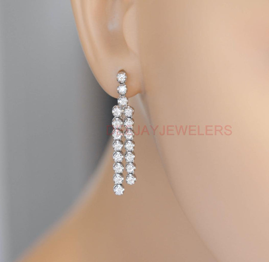 1.20ct Diamond Tennis Earrings Double Dangle 14k White Gold