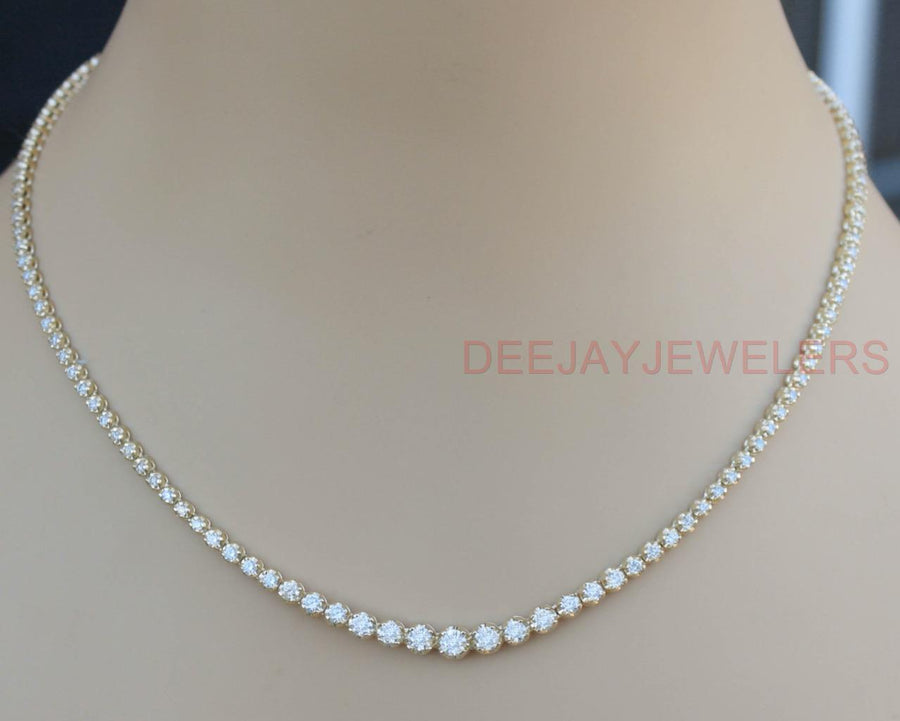5.52ct Graduated Diamond Tennis Riviera Necklace 14k Yellow Gold