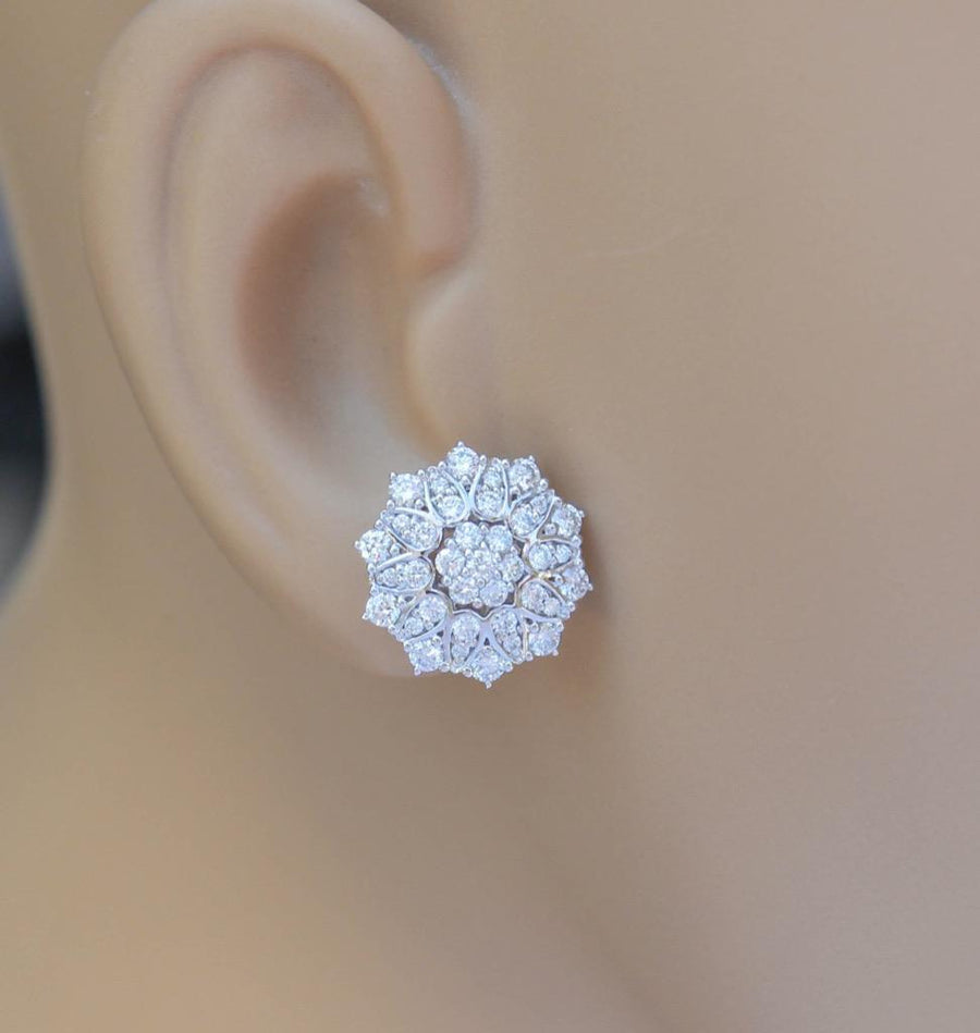 1.85ct Diamond Flower Stud Earrings 18k White Gold 14.5mm