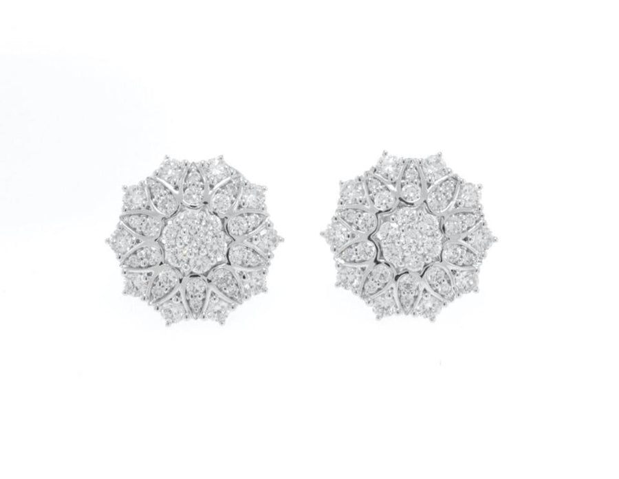 1.85ct Diamond Flower Stud Earrings 18k White Gold 14.5mm