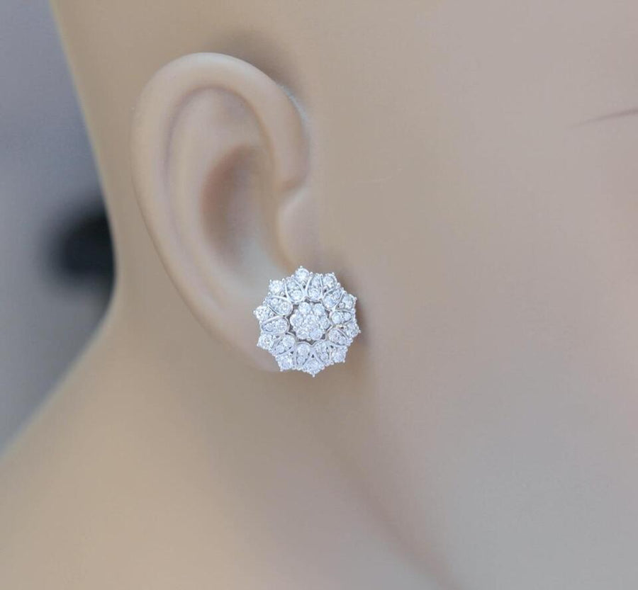 1.85ct Diamond Flower Stud Earrings 18k White Gold 14.5mm