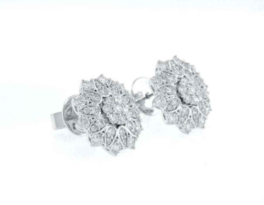 1.85ct Diamond Flower Stud Earrings 18k White Gold 14.5mm