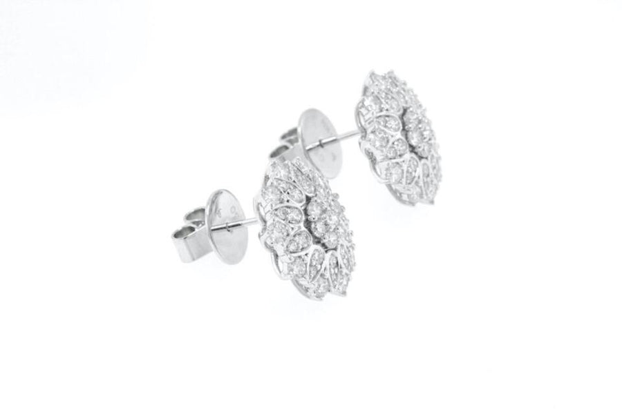 1.85ct Diamond Flower Stud Earrings 18k White Gold 14.5mm