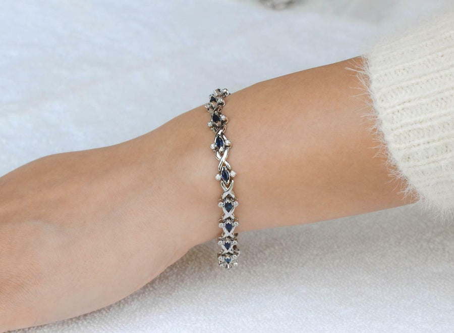 4.35ct Marquise Sapphire and Diamond Bracelet 14k white Gold