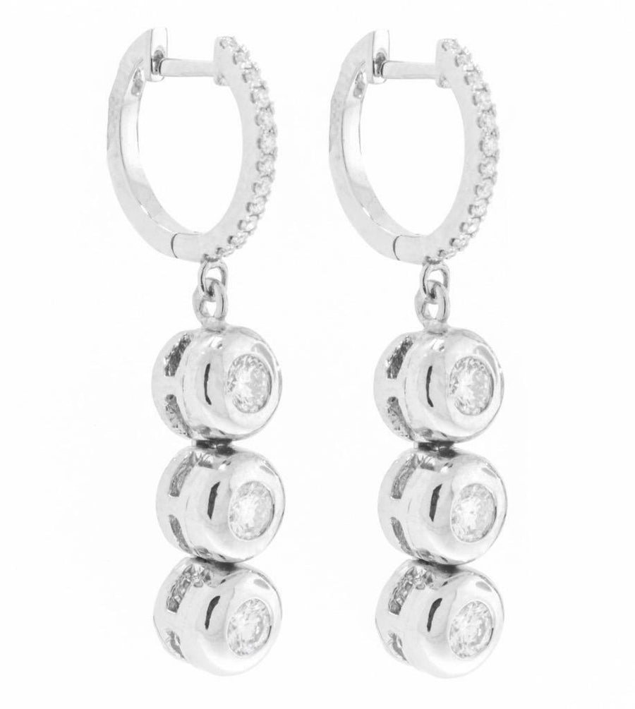 0.90ct Diamond Dangle Earrings Hoop 18k White Gold