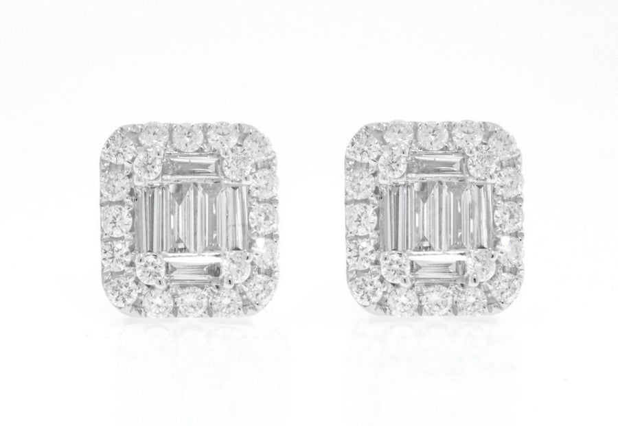 1.51ct Baguette and Round Diamond Stud Earrings 18k White Gold